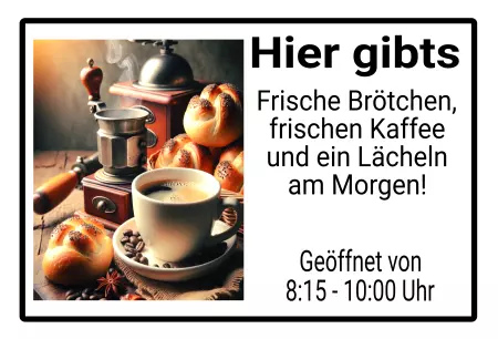 Geschaeftsschilder Tuerschilder Eingang Firma Hier gibts frische Brötchen Bild
